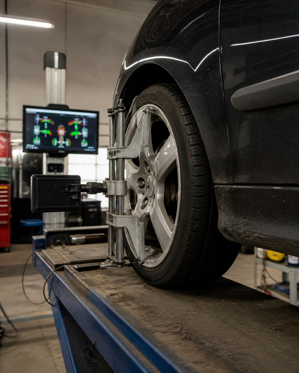 New tyre being fitted to an alloy wheel on the balancing machine